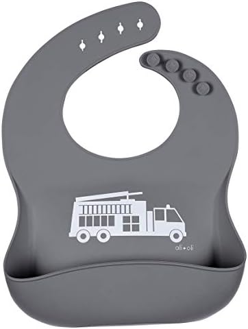 Ali+Oli Modern Bucket Bib Set for Boys (2pk) BPA Free Eco Friendly Waterproof & Easy to Clean - Soft Silicone Bibs with Food Catcher Pouch and Adjustable Snaps for any Size Baby or Toddler (Grey/Blue) - Image 3