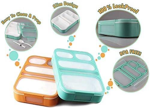 Bento Lunch Box For Kids and adults, 2 Leakproof Food & Meal Prep Containers With 5 Compartments + Full Cutlery Set Perfect For Healthy Snacks BPA Free Microwave Dishwasher Safe - PLUSPOINT - Image 9