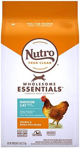 NUTRO WHOLESOME ESSENTIALS Natural Dry Cat Food, Indoor Cat Adult Chicken & Brown Rice Recipe, 5 lb. Bag