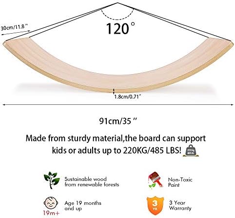 HAJACK Wooden Balance Board, Wobbel Curvy Board for Kids&Adults, Natural Wood Rocker Board, Great Kids Learning Toy for Body Training , Exercise and Physical Therapy for Home &Classroom(35 Inch Size) - Image 5
