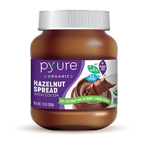 Organic Hazelnut Spread with Cocoa by Pyure | Keto Friendly, No Palm Oil, Vegan, Peanut Free | 90% Less Sugar Than the Market Leading Brand, 13 Oz
