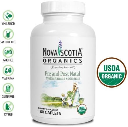 Nova Scotia Organics Prenatal and Postnatal Multivitamins & Minerals (180 Caplets); Certified Organic; Vegetarian; Whole Food Sourced Vitamins and Minerals; Natural Folate from Organic Lemon Peel - Image 2