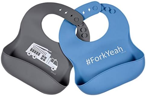 Ali+Oli Modern Bucket Bib Set for Boys (2pk) BPA Free Eco Friendly Waterproof & Easy to Clean - Soft Silicone Bibs with Food Catcher Pouch and Adjustable Snaps for any Size Baby or Toddler (Grey/Blue) - Image 5