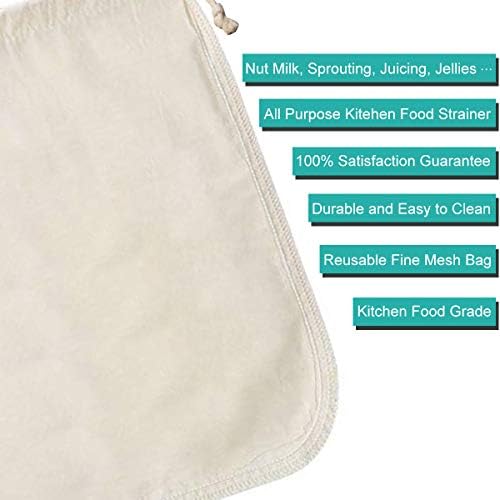 Pro Quality Nut Milk Bag Cloth Strainer, 12"X12" for Foods Organic Reusable Kitchen Fine Mesh Cheesecloth with Drawstrings, Canning, Sprouting, Juicing - Image 2