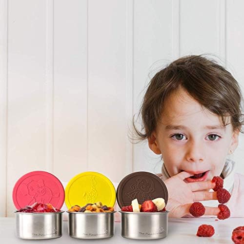 The Pinwheelers Mini Stainless Steel Food Containers Set of 3x3.7 oz with Leak Proof Silicone Lids, Perfect for Kids Snack Containers, Condiment Cups, Dipping Sauces, Dressing Container (Safari Trio) - Image 5