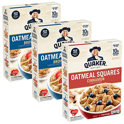 Quaker Oatmeal Squares Breakfast Cereal, Brown Sugar & Cinnamon Variety Pack (3 Pack) (00030000562437)