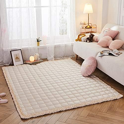 Puff Plush Baby Play Mat, Nursery Area Rug Large Activity Mat, Large Floor Rug for Boys Girls Toddlers, Soft Tummy Time Mat, Exercise Yoga Mat for Bedroom Living Room (Solid Beige)