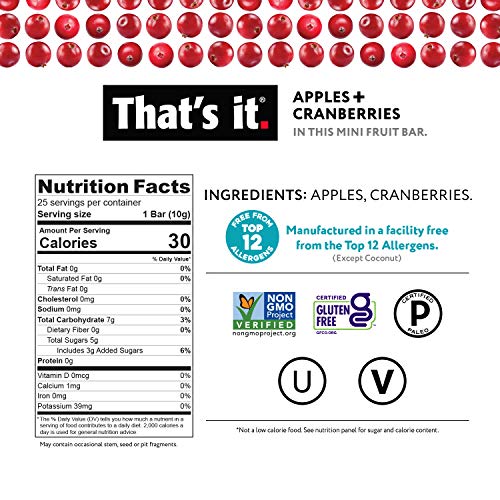 That’s It. Fun Size Fruit Bars Variety Pack(50 Pieces, 10g Each) With Apples + Bananas, Apples + Cranberries, Non-GMO, Paleo and Kosher Friendly, Gluten Free Breakfast Snacks - Image 2