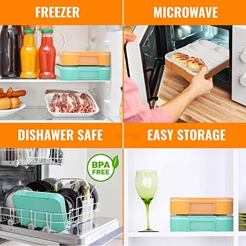 Bento Lunch Box For Kids and adults, 2 Leakproof Food & Meal Prep Containers With 5 Compartments + Full Cutlery Set Perfect For Healthy Snacks BPA Free Microwave Dishwasher Safe - PLUSPOINT - Image 4