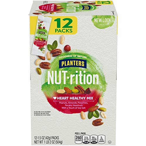 NUT-rition Heart Healthy Mix, 1.5 oz Bags (Pack of 12) - On-the-Go Snack, Work Snack, School Snack and Active Lifestyle Snack - Great Camping Snacks - Satisfying Nut Mix - Kosher