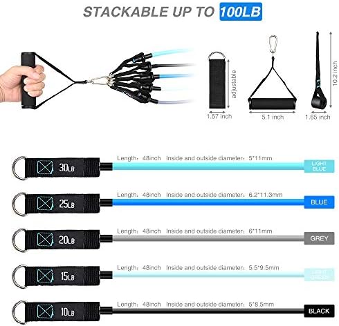 PONOSIR Exercise Resistance Bands Set - Workout Resistant Bands with Handle for Men/Women, Upgraded 12PC Home Fitness Equipment Stretch Tubes Bands Door Resistance Rope Cords, Stackable up to 100lbs - Image 2