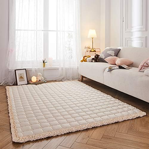 Puff Plush Baby Play Mat, Nursery Area Rug Large Activity Mat, Large Floor Rug for Boys Girls Toddlers, Soft Tummy Time Mat, Exercise Yoga Mat for Bedroom Living Room (Solid Beige) - Image 6