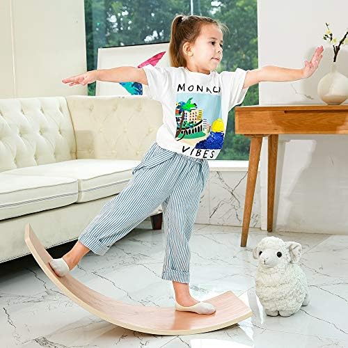 HAJACK Wooden Balance Board, Wobbel Curvy Board for Kids&Adults, Natural Wood Rocker Board, Great Kids Learning Toy for Body Training , Exercise and Physical Therapy for Home &Classroom(35 Inch Size)
