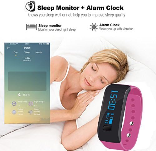 Megadream Waterproof IP65 Intelligent Activity Fitness Tracker with Pedometer Tracking & Sleep Quality & Health Sport Monitoring Smart Wristband Fitness Tracker Bracelet for iPhone & Android - Pink - Image 6