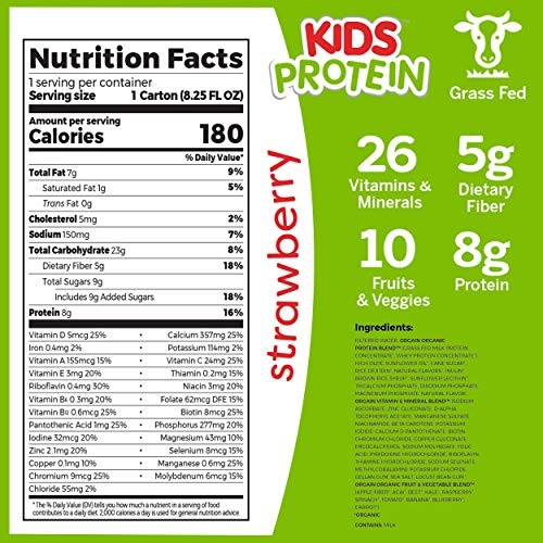 Orgain Organic Kids Protein Nutritional Shake, Strawberry - Great for Breakfast & Snacks, 21 Vitamins & Minerals, 10 Fruits & Vegetables, Gluten Free, Soy Free, Kosher, Non-GMO, 8.25 Ounce, 12 Count - Image 2
