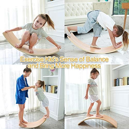 HAJACK Wooden Balance Board, Wobbel Curvy Board for Kids&Adults, Natural Wood Rocker Board, Great Kids Learning Toy for Body Training , Exercise and Physical Therapy for Home &Classroom(35 Inch Size) - Image 3