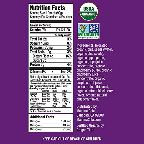 Mamma Chia Organic Vitality Squeeze Snack, Blackberry Bliss, 8 Count (Pack of 2) - Image 3