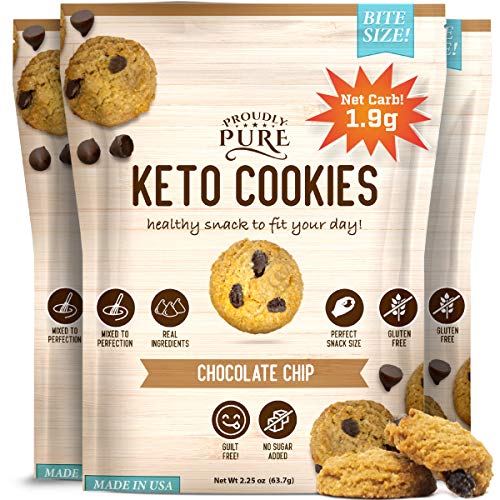 Proudly Pure Mini Bite Size On the Go 3 Pack Keto Cookie Chocolate Chip Snacks - Healthy Low Carb, Diet Friendly, Tasty and Delicious Gluten Free Food Treats Made With Real All Natural Ingredients