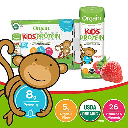 Orgain Organic Kids Protein Nutritional Shake, Strawberry - Great for Breakfast & Snacks, 21 Vitamins & Minerals, 10 Fruits & Vegetables, Gluten Free, Soy Free, Kosher, Non-GMO, 8.25 Ounce, 12 Count - Image 4