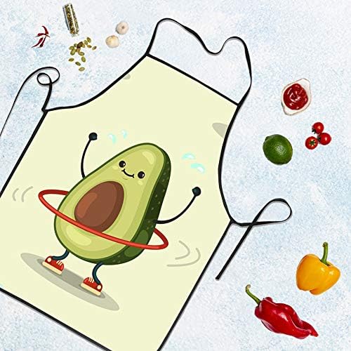NVJUI JUFOPL Cute Apron, Cooking Kitchen Baking Gardening Haircut Bib, Funny Aprons for Women and Men Chef - Cute Avocado Boing Exercises with Hula Hoop - Image 2