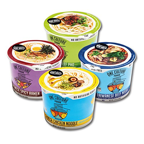 One Culture Foods Bone Broth Instant Cup Noodles, Variety - Natural - Non-GMO (Pack of 8)