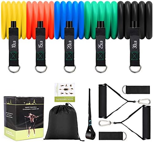 PONOSIR Exercise Resistance Bands Set - Workout Resistant Bands with Handle for Men/Women, Upgraded 12PC Home Fitness Equipment Stretch Tubes Bands Door Resistance Rope Cords, Stackable up to 100lbs