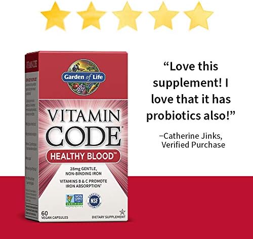 Garden of Life Vitamin Code Iron Supplement, Healthy Blood - 60 Vegan Capsules, 28g Iron, Vitamins B, C, Trace Minerals, Fruit Veggies & Probiotics, Iron Supplements for Women Energy & Anemia Support - Image 2
