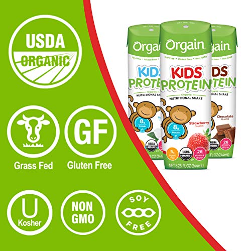 Orgain Organic Kids Protein Nutritional Shake, Strawberry - Great for Breakfast & Snacks, 21 Vitamins & Minerals, 10 Fruits & Vegetables, Gluten Free, Soy Free, Kosher, Non-GMO, 8.25 Ounce, 12 Count - Image 3