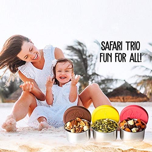The Pinwheelers Mini Stainless Steel Food Containers Set of 3x3.7 oz with Leak Proof Silicone Lids, Perfect for Kids Snack Containers, Condiment Cups, Dipping Sauces, Dressing Container (Safari Trio) - Image 8