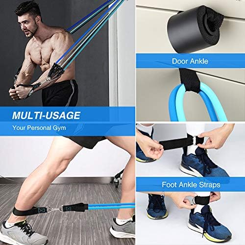 PONOSIR Exercise Resistance Bands Set - Workout Resistant Bands with Handle for Men/Women, Upgraded 12PC Home Fitness Equipment Stretch Tubes Bands Door Resistance Rope Cords, Stackable up to 100lbs - Image 4
