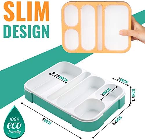 Bento Lunch Box For Kids and adults, 2 Leakproof Food & Meal Prep Containers With 5 Compartments + Full Cutlery Set Perfect For Healthy Snacks BPA Free Microwave Dishwasher Safe - PLUSPOINT - Image 5
