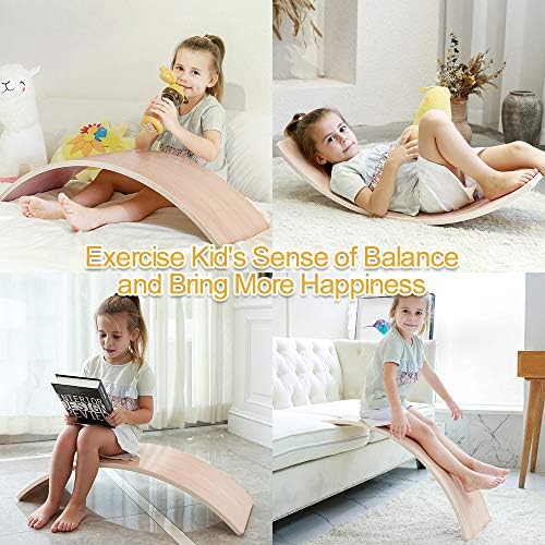 HAJACK Wooden Balance Board, Wobbel Curvy Board for Kids&Adults, Natural Wood Rocker Board, Great Kids Learning Toy for Body Training , Exercise and Physical Therapy for Home &Classroom(35 Inch Size) - Image 2