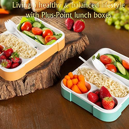 Bento Lunch Box For Kids and adults, 2 Leakproof Food & Meal Prep Containers With 5 Compartments + Full Cutlery Set Perfect For Healthy Snacks BPA Free Microwave Dishwasher Safe - PLUSPOINT - Image 8