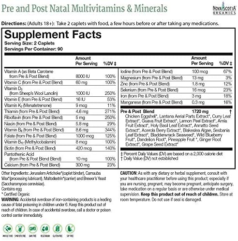 Nova Scotia Organics Prenatal and Postnatal Multivitamins & Minerals (180 Caplets); Certified Organic; Vegetarian; Whole Food Sourced Vitamins and Minerals; Natural Folate from Organic Lemon Peel - Image 3