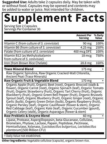 Garden of Life Vitamin Code Iron Supplement, Healthy Blood - 60 Vegan Capsules, 28g Iron, Vitamins B, C, Trace Minerals, Fruit Veggies & Probiotics, Iron Supplements for Women Energy & Anemia Support - Image 6