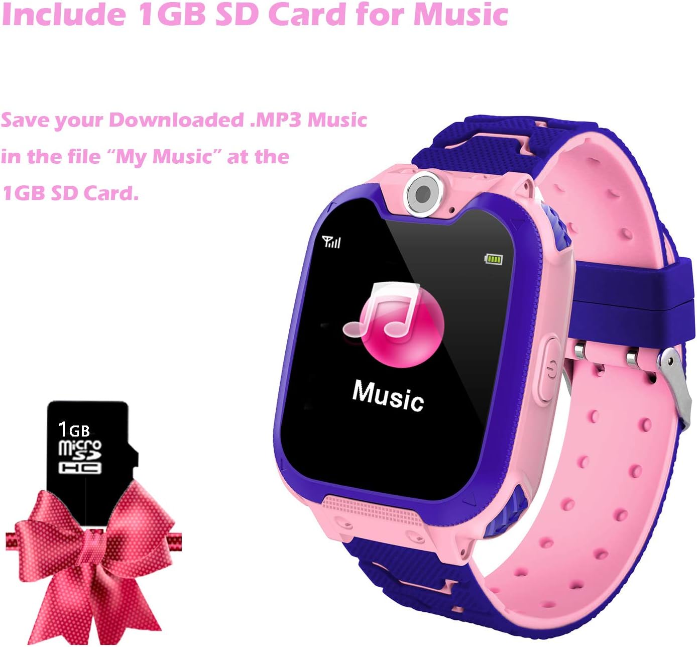Kids Games Smartwatch Phone - 1.44'' HD Touch Screen Boys Girls Watch with MP3 Player 2 Way Call Camera Clock Voice-Record Calculator for Students Back to School Learning Birthday Gifts, Pink - Image 4