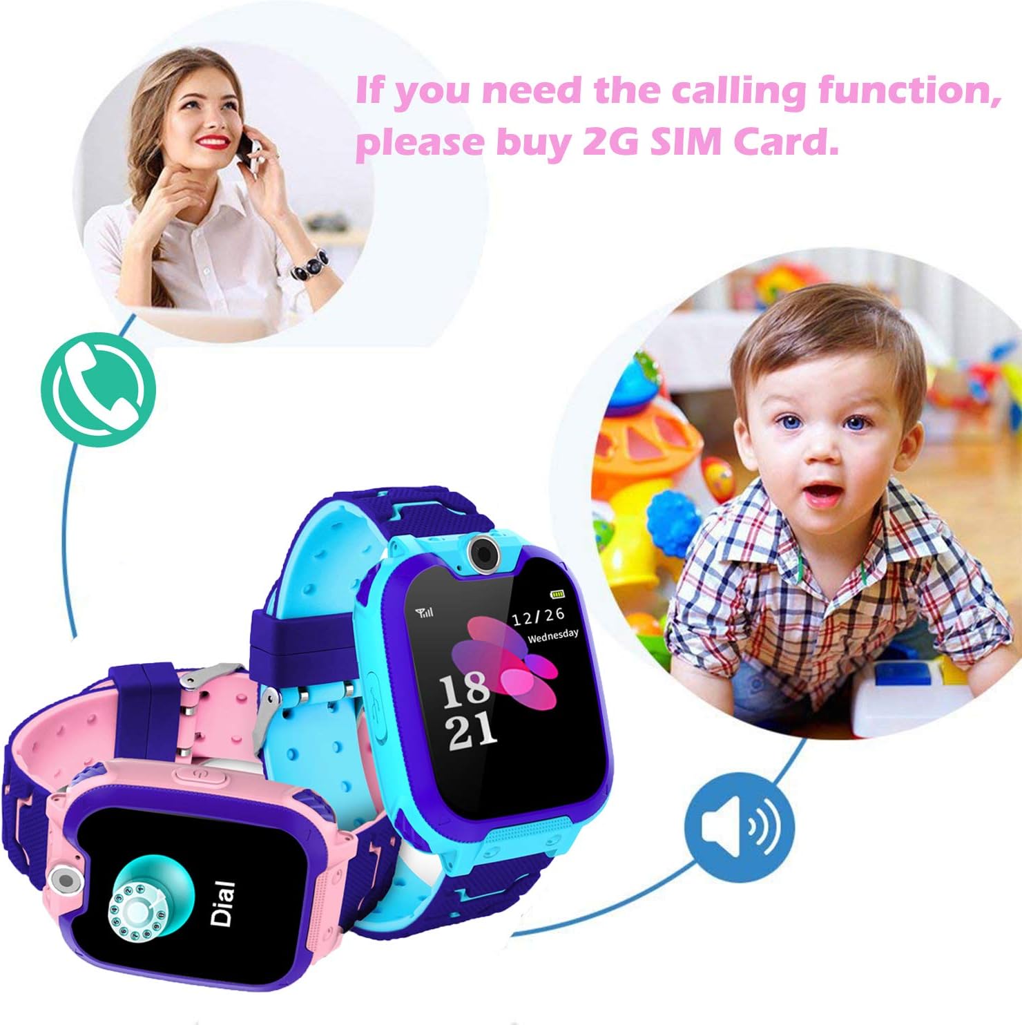 Kids Games Smartwatch Phone - 1.44'' HD Touch Screen Boys Girls Watch with MP3 Player 2 Way Call Camera Clock Voice-Record Calculator for Students Back to School Learning Birthday Gifts, Pink - Image 3
