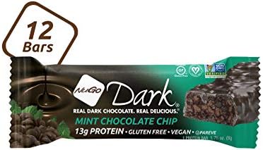 NuGo Dark Chocolate Mint Chocolate Chip, 13g Vegan Protein, 200 Calories, Gluten Free, 12 Count
