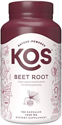 KOS Organic Beet Root Capsules 1500mg - Natural Nitric Oxide Booster Superfood Powder - Supports Healthy Circulation, Lower Blood Pressure, Energy Levels - 180 Capsules