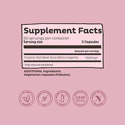 KOS Organic Beet Root Capsules 1500mg - Natural Nitric Oxide Booster Superfood Powder - Supports Healthy Circulation, Lower Blood Pressure, Energy Levels - 180 Capsules - Image 5
