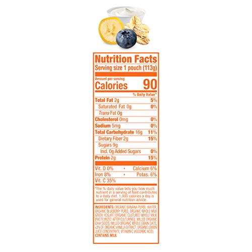 Happy Tot Organic Stage 4 Super Morning Organic Bananas Blueberries Yogurt & Oats + Super Chia, 4 Ounce Pouch (Pack of 8) (Packaging May Vary) - Image 2