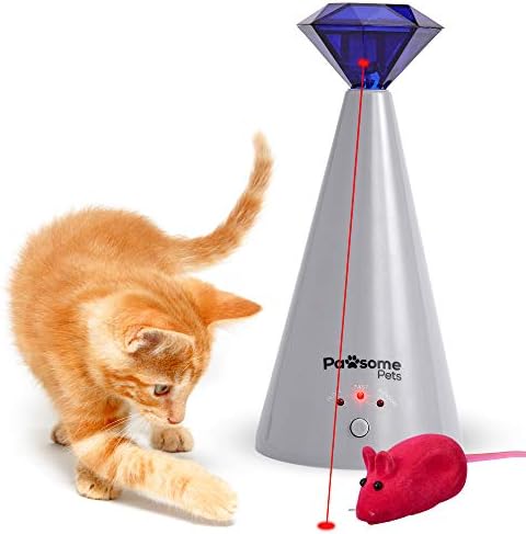 Pawsome Pets Interactive Laser Cat Toy - Automatic Rotating Laser Pointer for Kittens/Dogs, 3 Speed Modes - Great for Pet Exercise - Electronic Cat Toys for Indoor Cats - Includes Bonus Mouse Toy