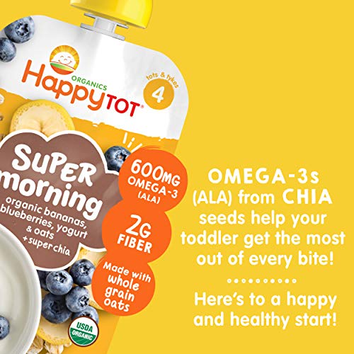 Happy Tot Organic Stage 4 Super Morning Organic Bananas Blueberries Yogurt & Oats + Super Chia, 4 Ounce Pouch (Pack of 8) (Packaging May Vary) - Image 4
