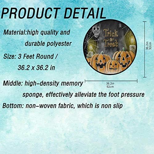 Vdsrup Pumpkin Halloween Doormat Spider Trick Or Treat Round Floor Mat Non Slip Carpet Yoga Mat Rug for Entryway Living Room Bedroom Home Decor 3' - Image 4