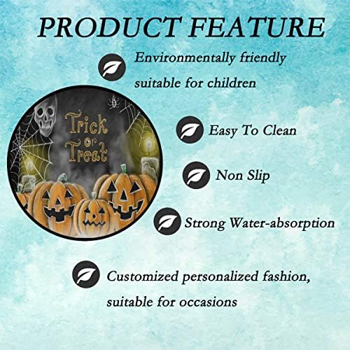 Vdsrup Pumpkin Halloween Doormat Spider Trick Or Treat Round Floor Mat Non Slip Carpet Yoga Mat Rug for Entryway Living Room Bedroom Home Decor 3' - Image 3