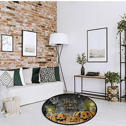 Vdsrup Pumpkin Halloween Doormat Spider Trick Or Treat Round Floor Mat Non Slip Carpet Yoga Mat Rug for Entryway Living Room Bedroom Home Decor 3' - Image 5