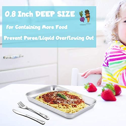 TeamFar Kids Plates, 7.3"×5.3"×0.8", Stainless Steel Plates for Kids Metal Toddler Plate Tray Set for Lunch Dinner Camping, Healthy & Non Toxic, Dishwasher Safe & Oven Safe, Stackable - 2 Pieces - Image 5