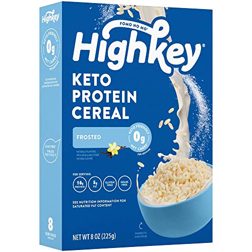HighKey Keto Protein Breakfast Cereal - 0 Net Carb & Zero Sugar, Grain & Gluten Free Cereals Snack - Non GMO Food - Paleo, Diabetic, Ketogenic Diet Friendly Flakes - Healthy Grocery Foods - Frosted