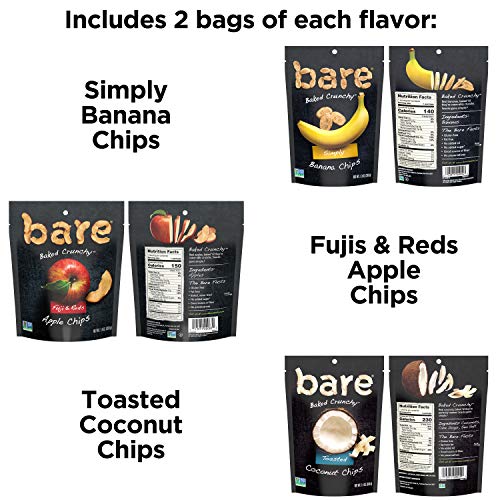 Bare Natural Fruit Chips, Single Serve Apple 1.4 Oz,Banana 1.3 Oz,Coconut 1.4 Oz Variety Pack, Gluten Free + Baked,(6 Count) - Image 2
