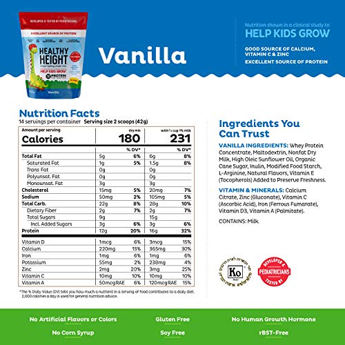 Healthy Height Kids Protein Powder (Vanilla) - Developed by Pediatricians - High in Protein Nutritional Shake to Supplement Child Growth - Contains Key Vitamins & Minerals to Gain Height & Weight - Image 3